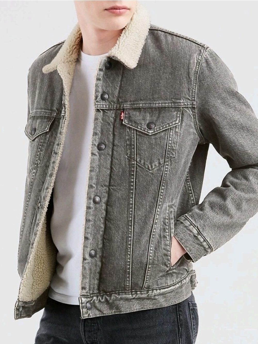 Levi's Gray Sherpa-Lined Denim Jacket.